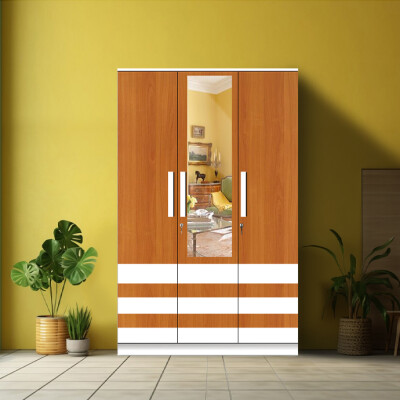 BHF 3 Door Wardrobe in Oxford Cherry & White Finish