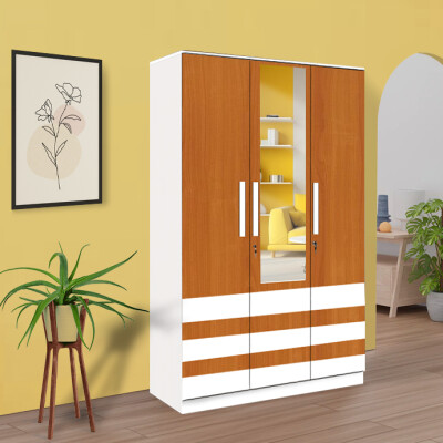 BHF 3 Door Wardrobe in Oxford Cherry & White Finish