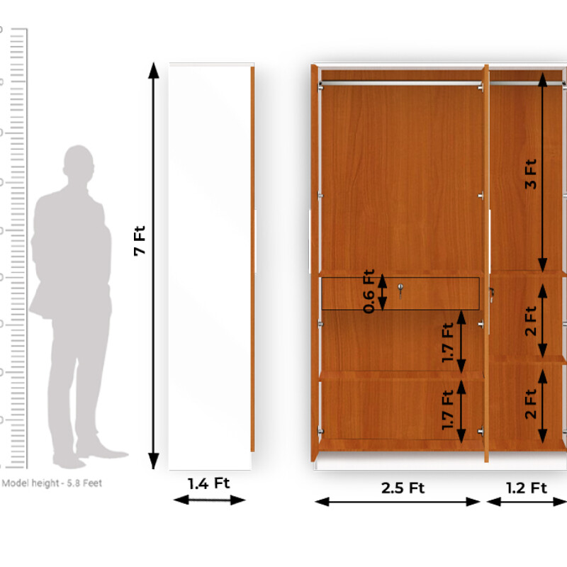 BHF 3 Door Wardrobe in Oxford Cherry & White Finish