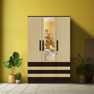 BHF 3 Door Wardrobe in Alberta Maple & Choco Walnut Finish