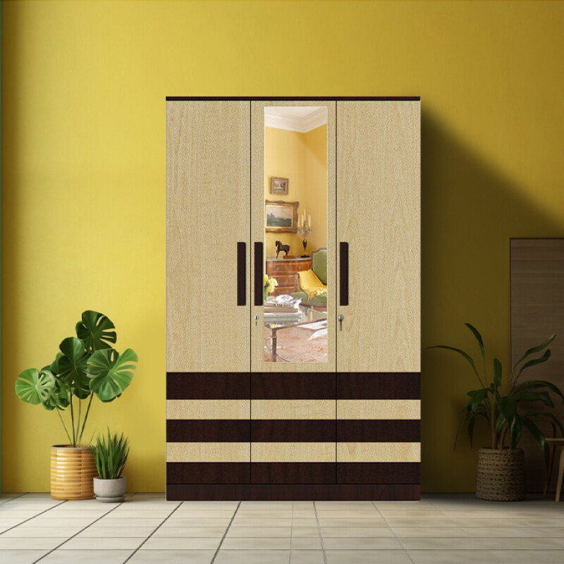 BHF 3 Door Wardrobe in Alberta Maple & Choco Walnut Finish