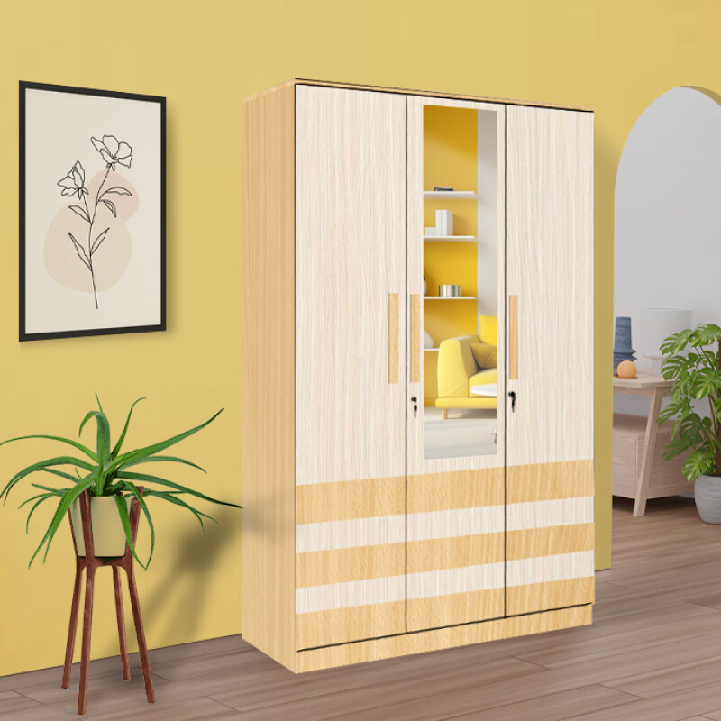 BHF 3 Door Wardrobe in Hiland Pine & Ice Beech Finish