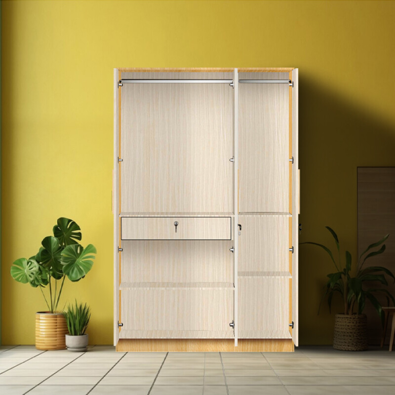 BHF 3 Door Wardrobe in Hiland Pine & Ice Beech Finish