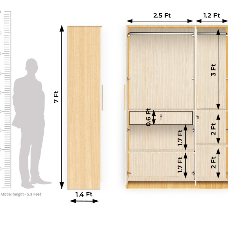 BHF 3 Door Wardrobe in Hiland Pine & Ice Beech Finish