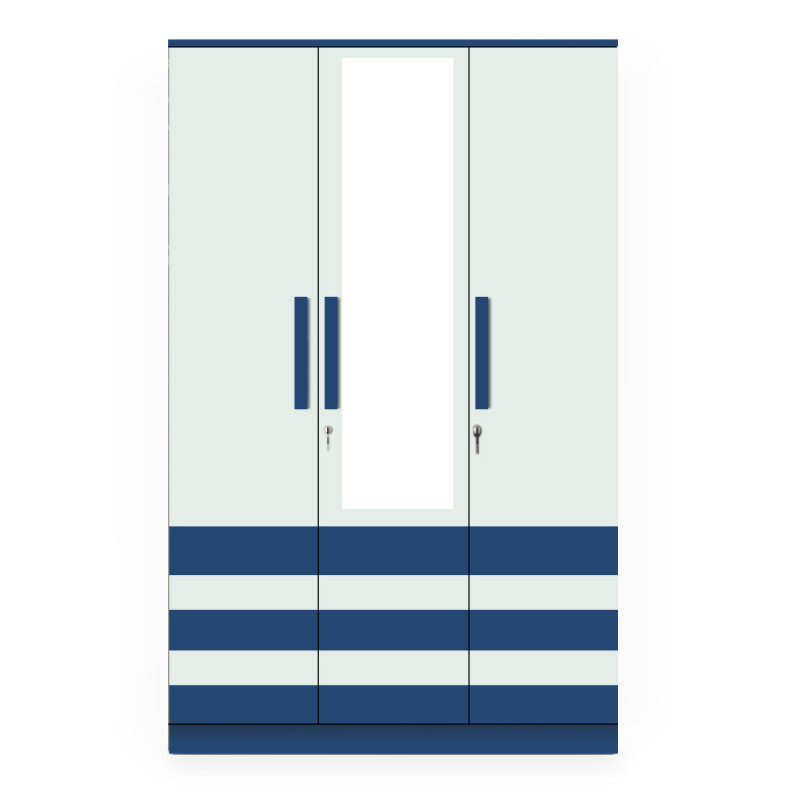 BHF 3 Door Wardrobe in Electric Blue & Silver Grey Finish