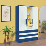 BHF 3 Door Wardrobe in Electric Blue & Silver Grey Finish
