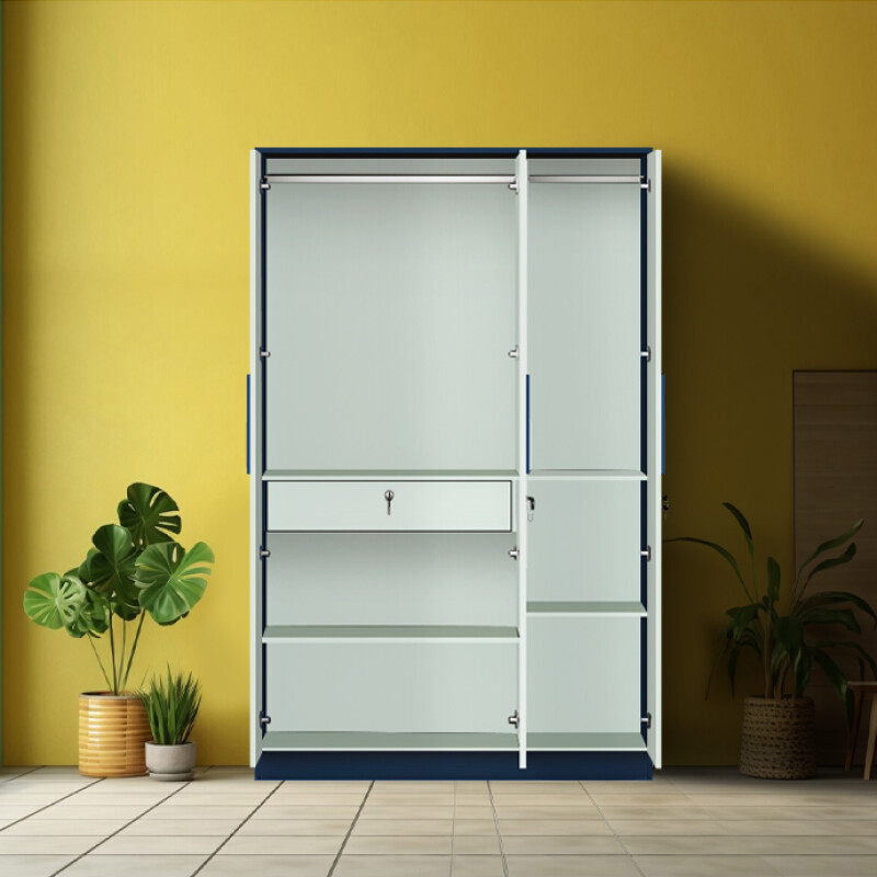 BHF 3 Door Wardrobe in Electric Blue & Silver Grey Finish