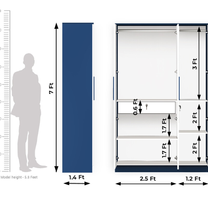BHF 3 Door Wardrobe in White & Electric Blue Finish