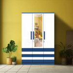 BHF 3 Door Wardrobe in White & Electric Blue Finish