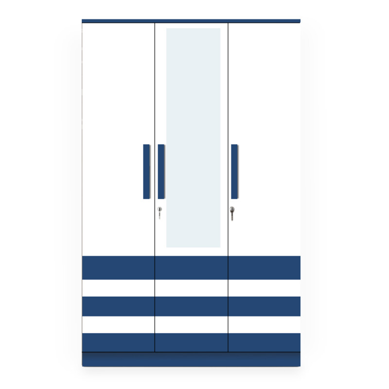 BHF 3 Door Wardrobe in White & Electric Blue Finish