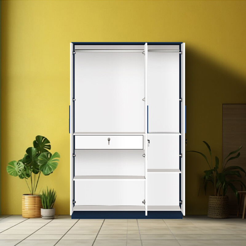 BHF 3 Door Wardrobe in White & Electric Blue Finish