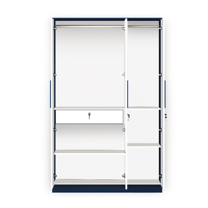 BHF 3 Door Wardrobe in White & Electric Blue Finish
