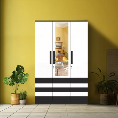BHF 3 Door Wardrobe in Black & White Finish