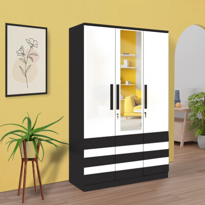 BHF 3 Door Wardrobe in Black & White Finish