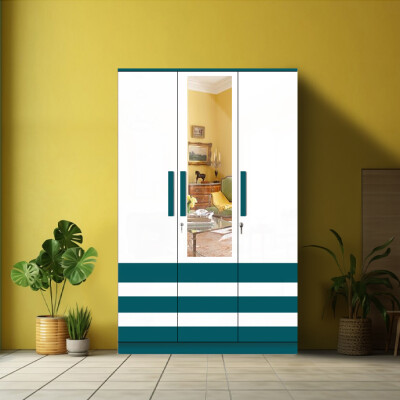 BHF 3 Door Wardrobe in Ocean Green & White Finish