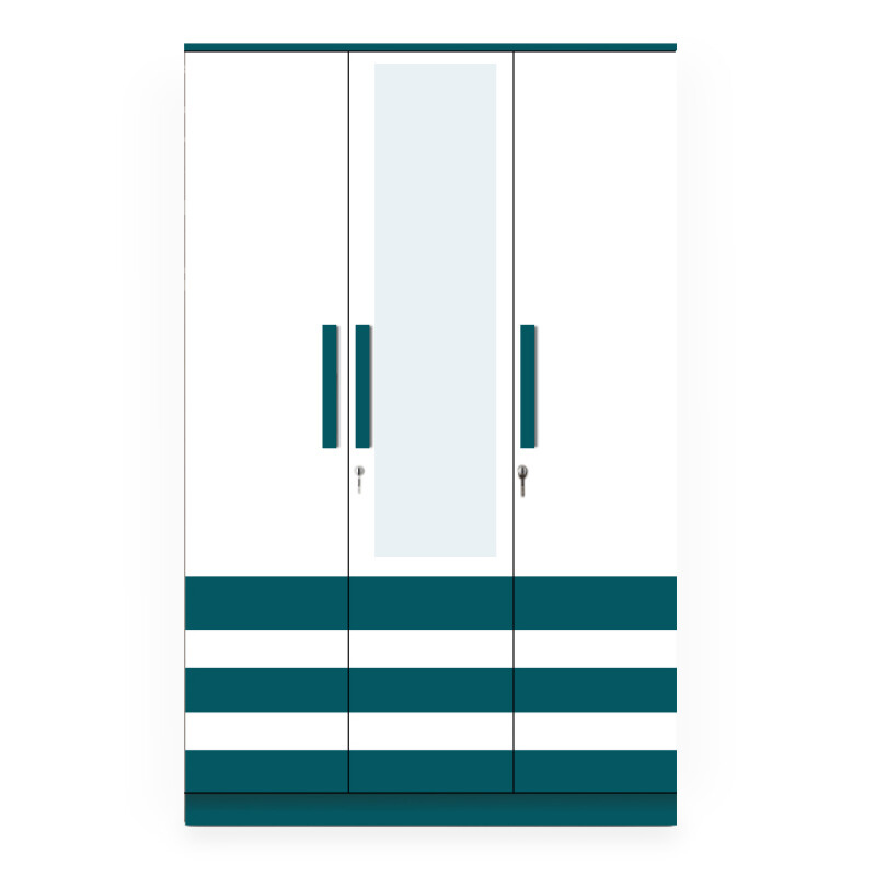 BHF 3 Door Wardrobe in Ocean Green & White Finish