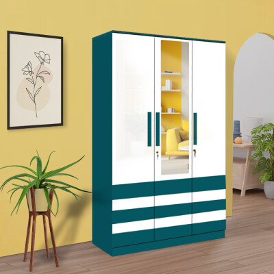 BHF 3 Door Wardrobe in Ocean Green & White Finish