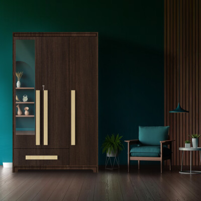 Premium 3 Door Wardrobe in Brown Teak Finish
