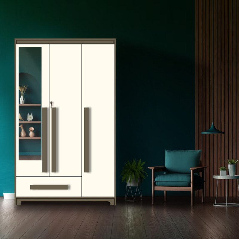 Premium 3 Door Wardrobe in Frosty White & Slate Grey Finish