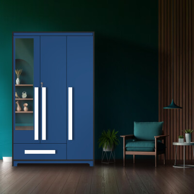 Premium 3 Door Wardrobe in Electric Blue Finish