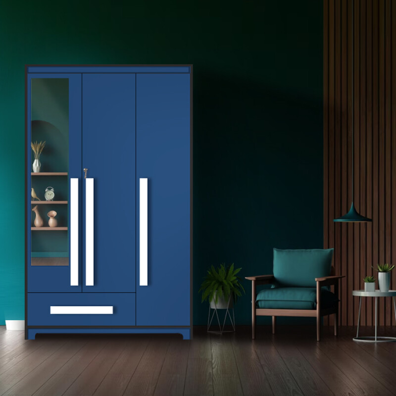Premium 3 Door Wardrobe in Electric Blue Finish
