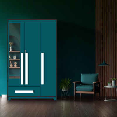 Premium 3 Door Wardrobe in Ocean Green Finish