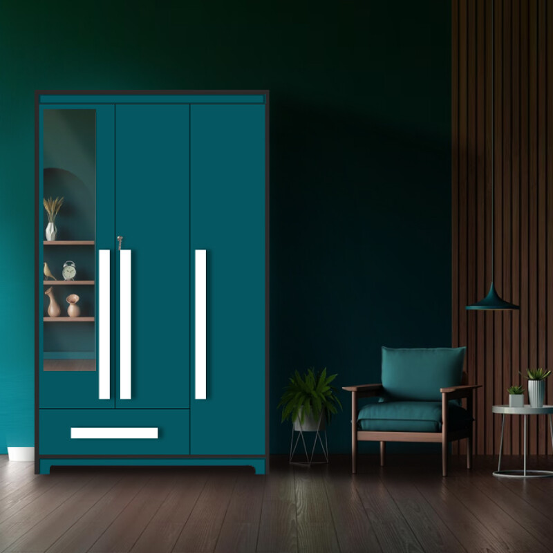 Premium 3 Door Wardrobe in Ocean Green Finish