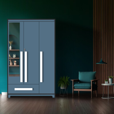 Premium 3 Door Wardrobe in Persian Blue Finish