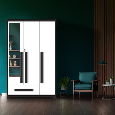 Premium 3 Door Wardrobe in Black & White Finish