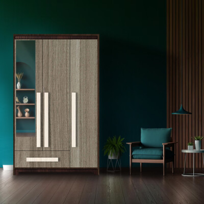 Premium 3 Door Wardrobe in Persian Walnut Finish