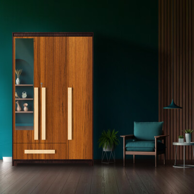 Premium 3 Door Wardrobe in Natural Teak Finish