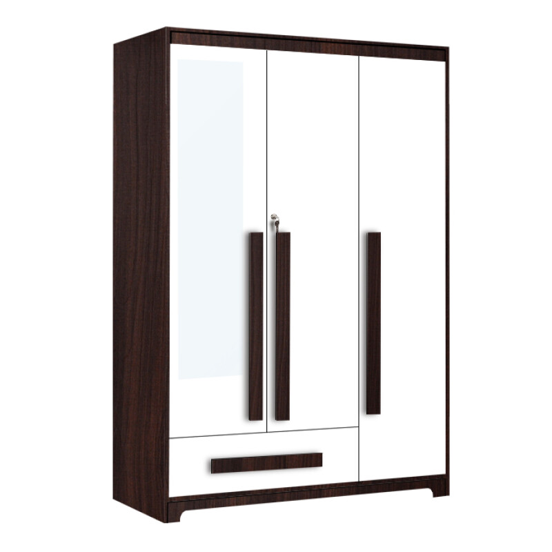 Premium 3 Door Wardrobe in White & Dark Maple Finish