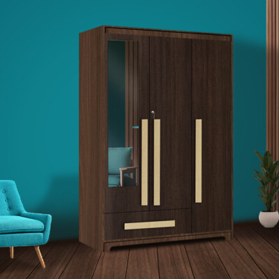 Premium 3 Door Wardrobe in Brown Teak Finish