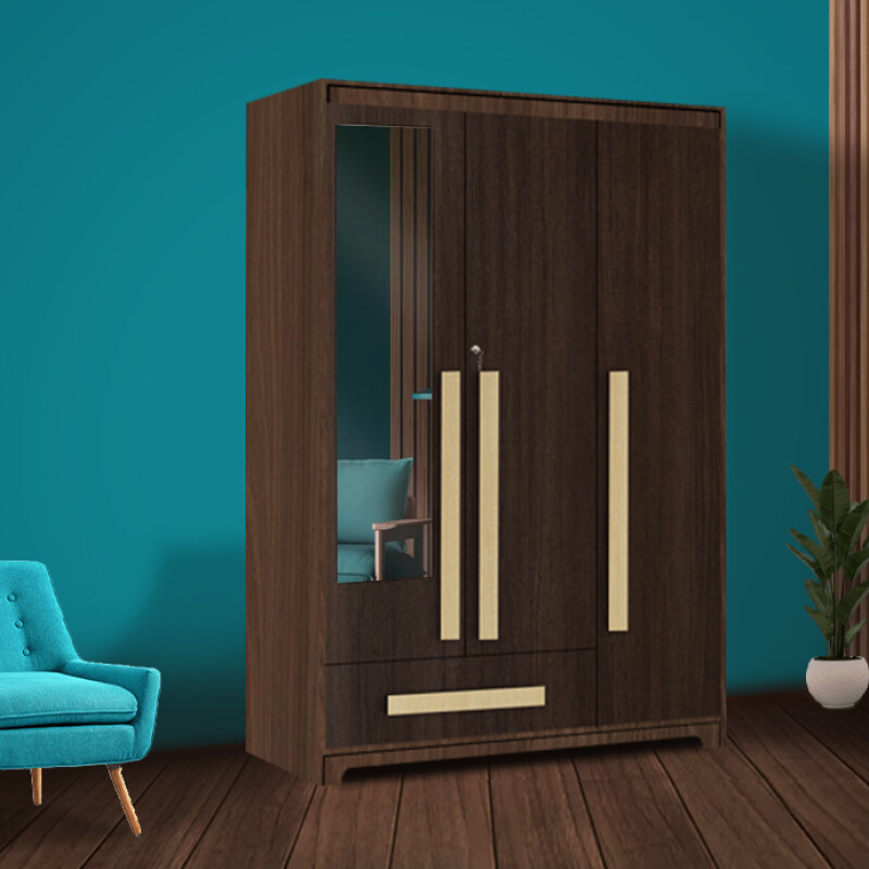 Premium 3 Door Wardrobe in Brown Teak Finish