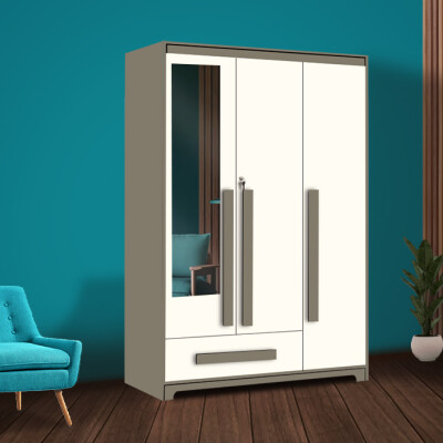 Premium 3 Door Wardrobe in Frosty White & Slate Grey Finish