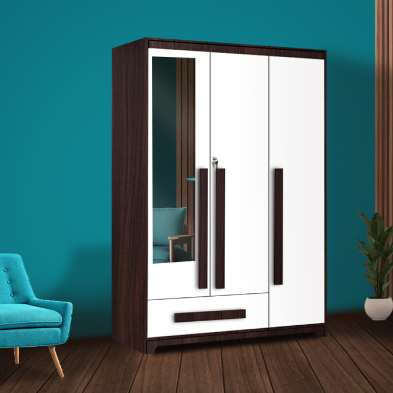Premium 3 Door Wardrobe in White & Dark Maple Finish