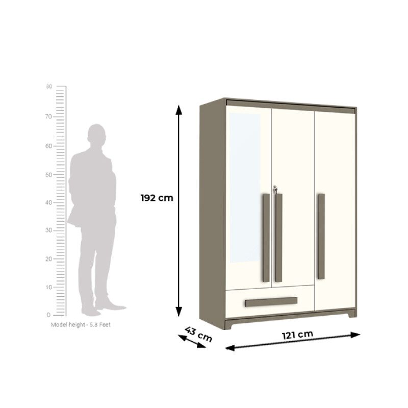 Premium 3 Door Wardrobe in Frosty White & Slate Grey Finish