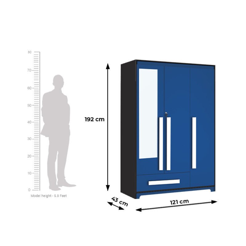 Premium 3 Door Wardrobe in Electric Blue Finish
