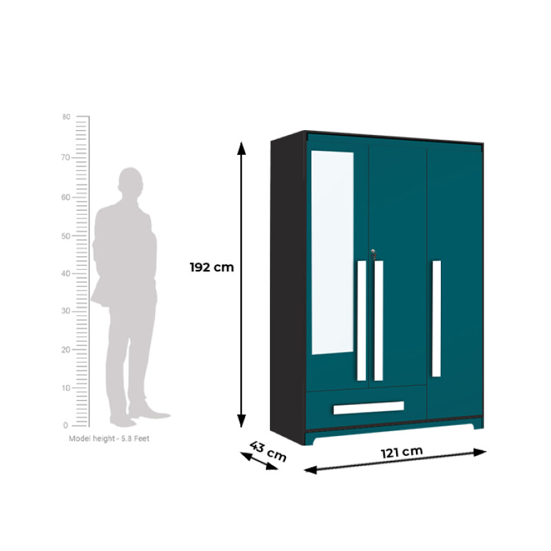 Premium 3 Door Wardrobe in Ocean Green Finish