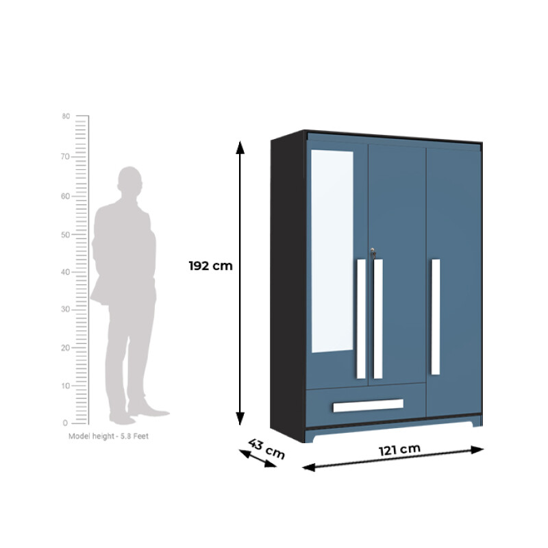 Premium 3 Door Wardrobe in Persian Blue Finish