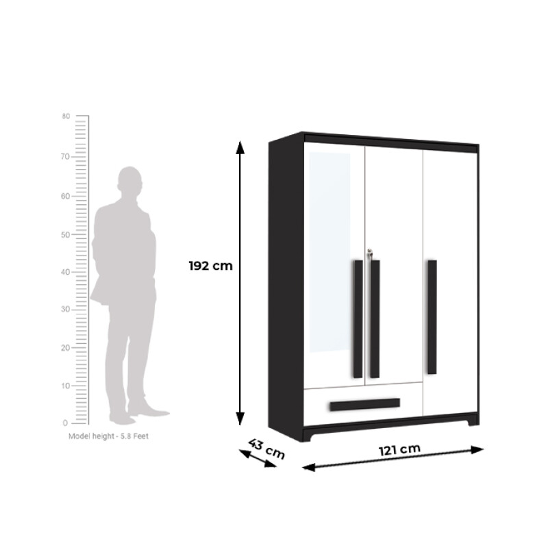 Premium 3 Door Wardrobe in Black & White Finish