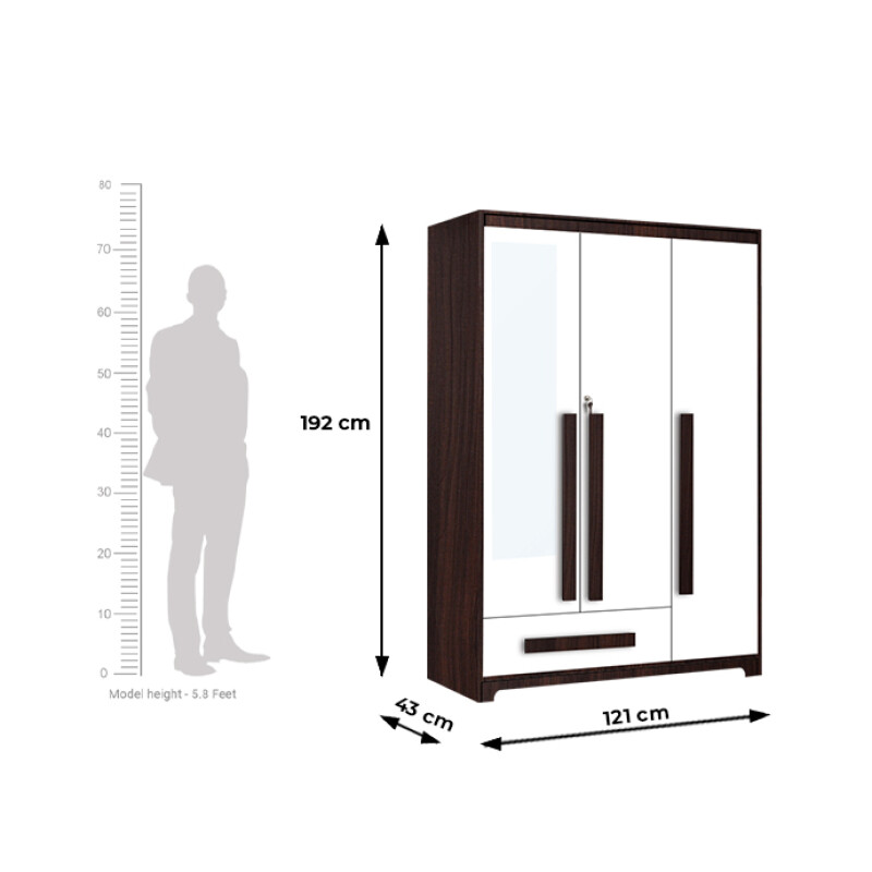 Premium 3 Door Wardrobe in White & Dark Maple Finish