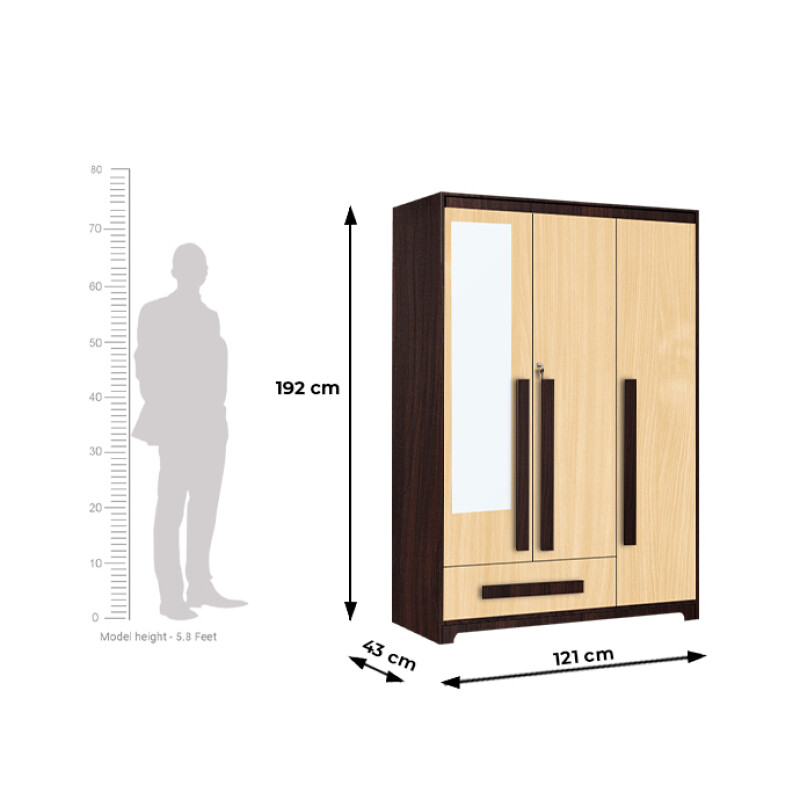 Premium 3 Door Wardrobe in Ice Beech Finish