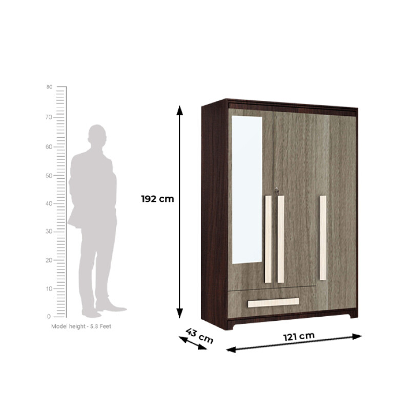 Premium 3 Door Wardrobe in Persian Walnut Finish