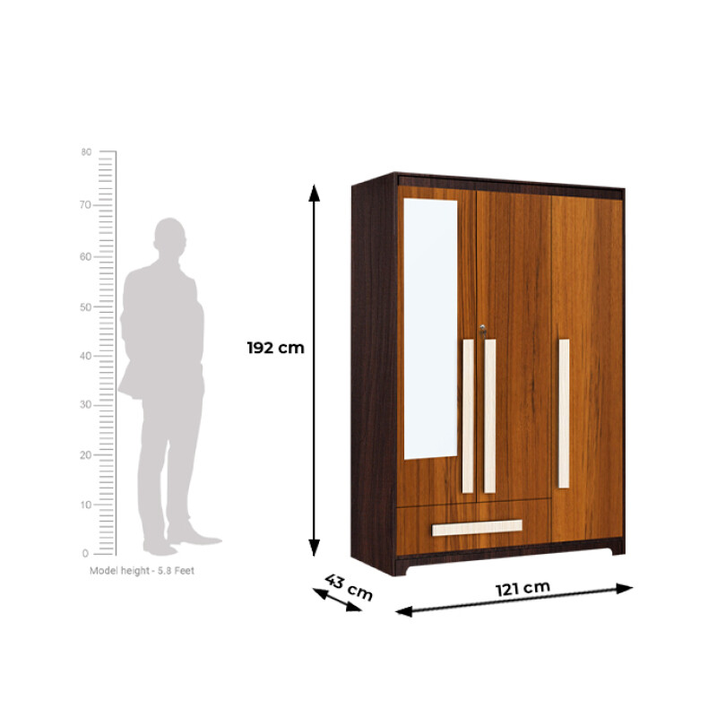 Premium 3 Door Wardrobe in Natural Teak Finish