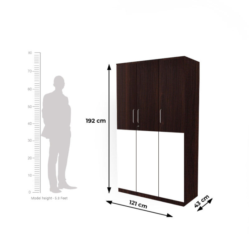 Engineering Wood 3 Door Wardrobe in Dark Maple