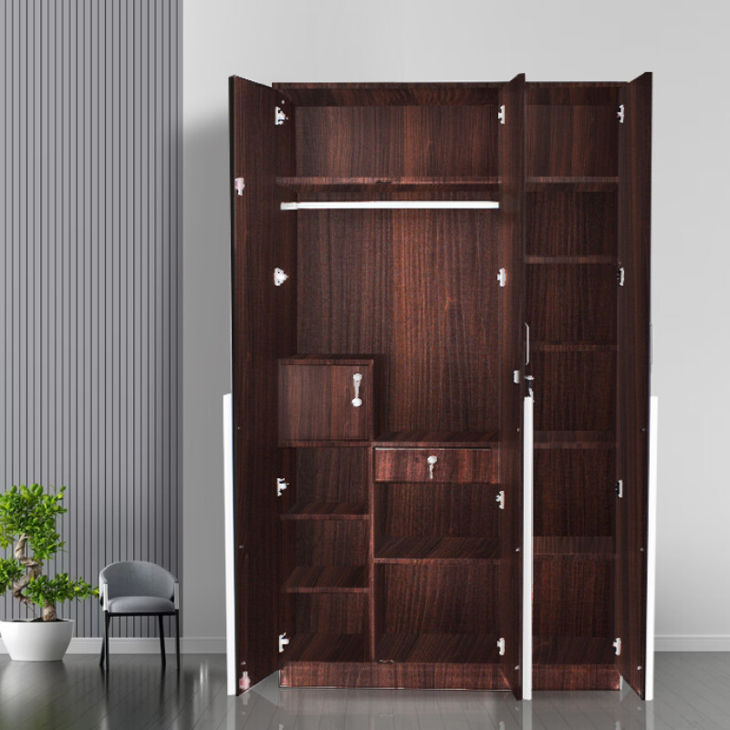 Engineering Wood 3 Door Wardrobe in Dark Maple