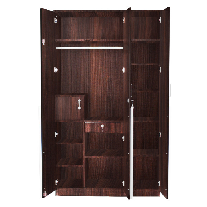 Engineering Wood 3 Door Wardrobe in Dark Maple