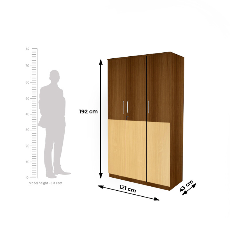Engineering Wood 3 Door Wardrobe in Mysore Teak & Bavarian Beech