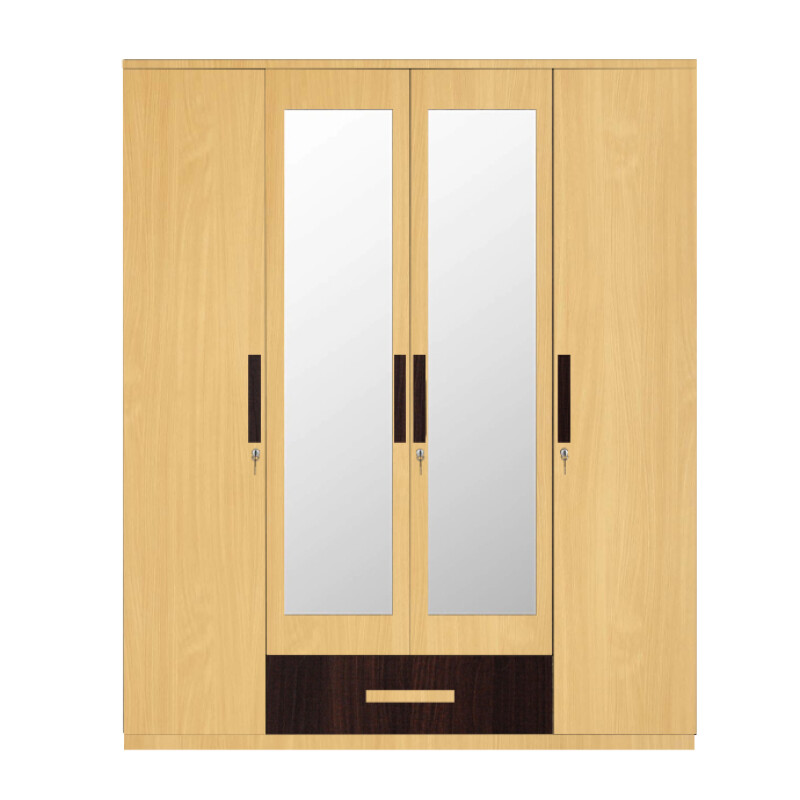 Engineering Wood 4 Door Wardrobe in Dark Maple & Bavarian Beech